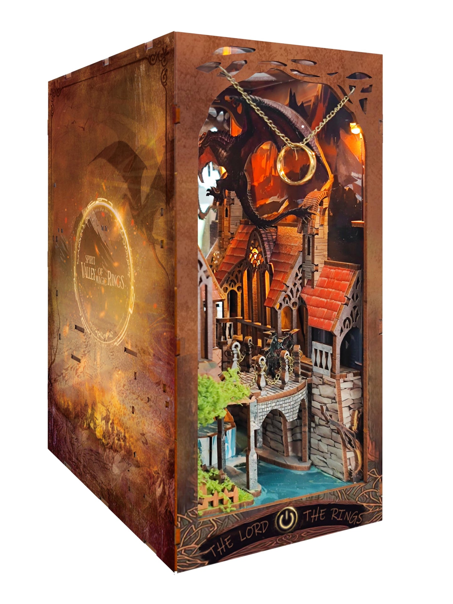 Strucwood Book Nook Kit With LED Light - 3D Wooden Puzzles for Shelf Decor - DIY Dollhouse Kit - Nook Decor With Dust Cover - Ma