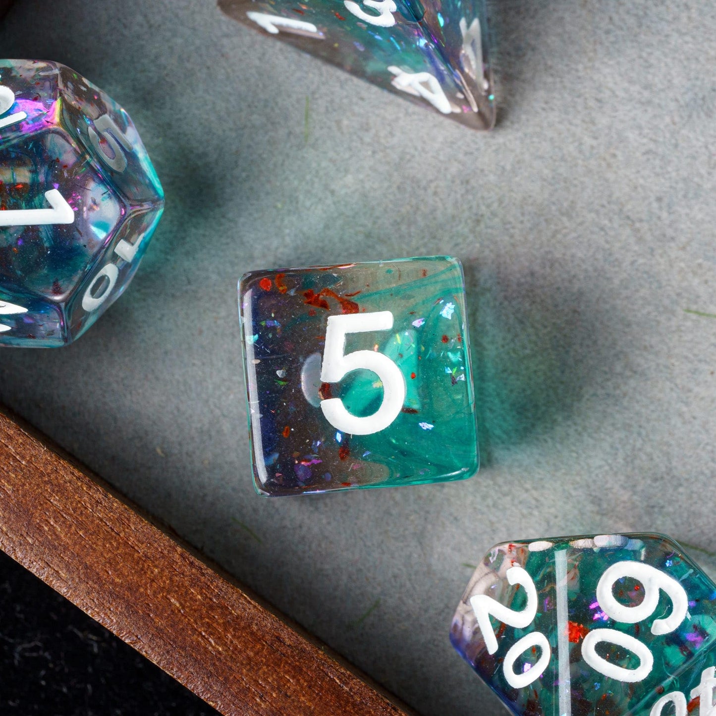 HDdais DND Dice Set, 7PCS Polyhedral Dice Set Filled with Red Foil for Dungeons and Dragons, Blue Iridecent Swirls D&D Dice for