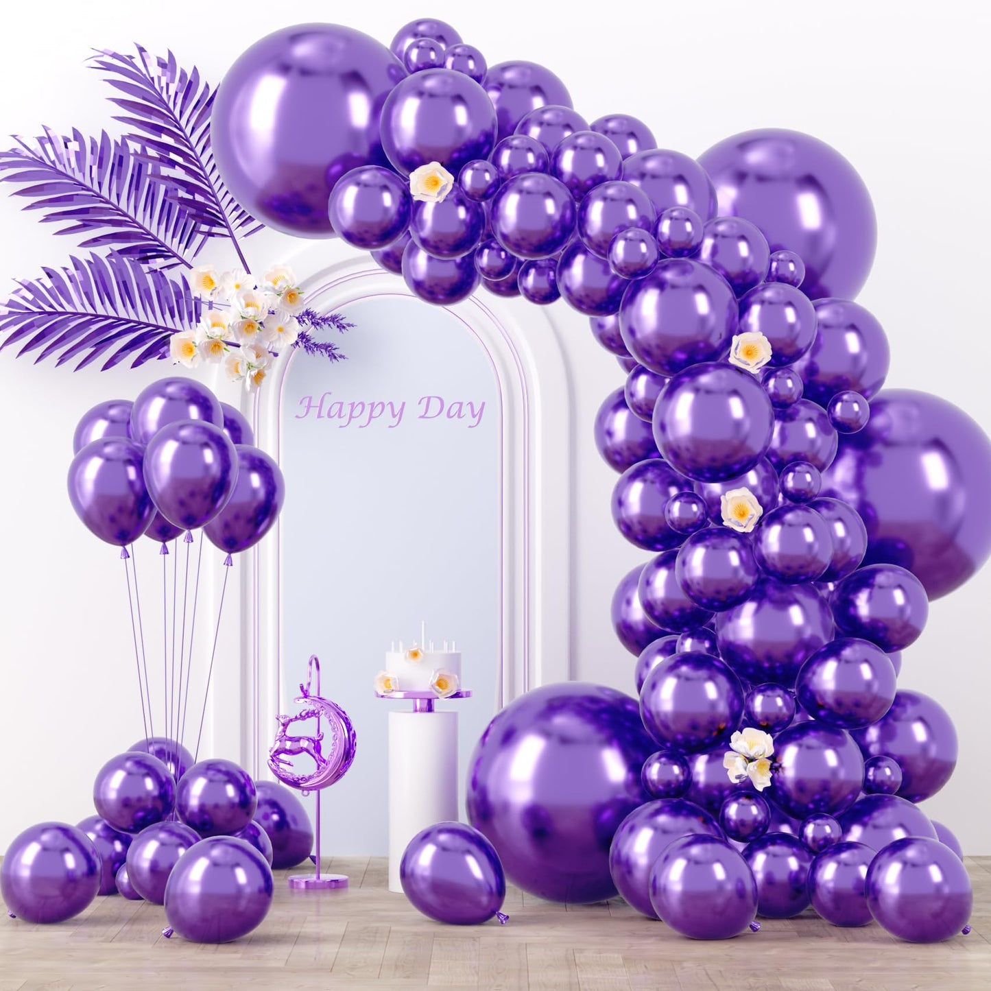 Voircoloria 130Pcs Metallic Purple Balloons Different Sizes 18'' 12'' 10'' 5'' Chrome Purple Latex Balloon Garland Arch Kit For