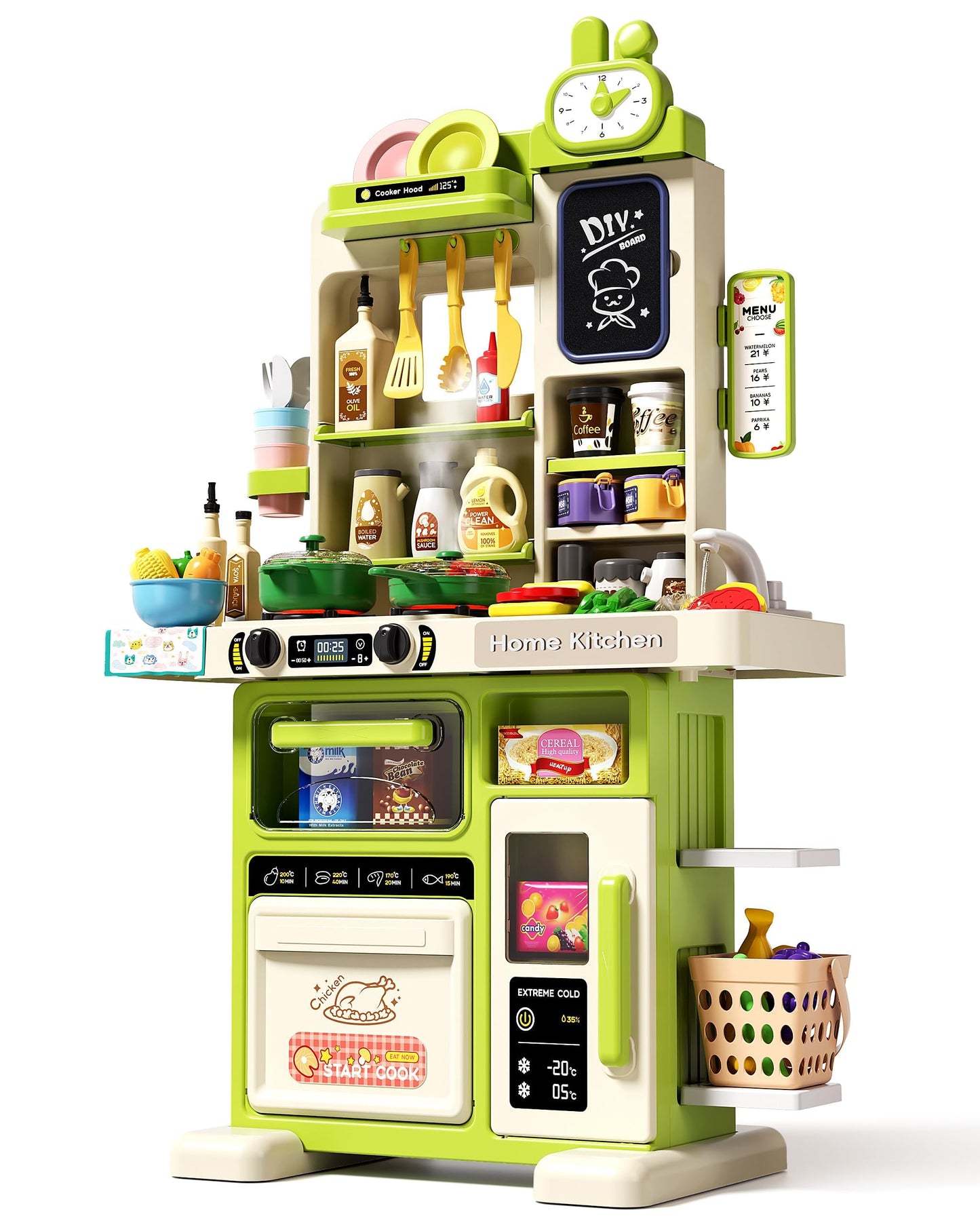 33.8IN - 70PCS Kids Kitchen Playset with Sound & Light - Cooking Stove with Steam, Play Sink and Toy Kitchen Accessories - Prete