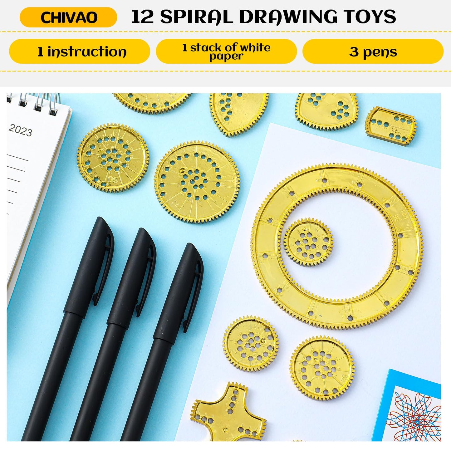 Chivao Spiral Art Gear Geometric Ruler Spiral Circle Template For Drawing Plastic Template Ruler Drawing Kit Spiral Curve Stencils With Pens Paper For Drawing Diy Art Crafts Sketch(Modern)