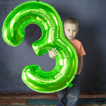 Katchon, Light Green Number 3 Balloon - 40 Inch | Green 3 Balloon Number For Three Rex Birthday Decorations Boy | Green Three Balloon For Dinosaur Birthday Party Supplies | 3Rd Birthday Decorations