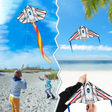 Kite, 2 Pack Easy To Fly Rocket Plane Kite With Mini Launcher Kites For Kids Ages 4-8 8-12 Boys Easter Gift Kites For Children & Adults With 328Ft Kite String For Outdoor Games And Family Activities
