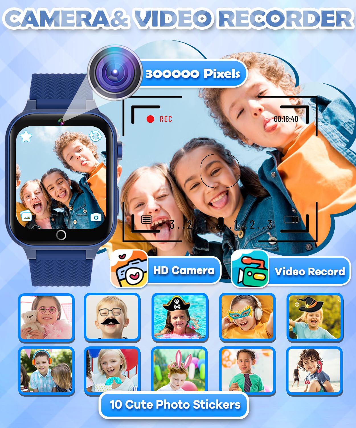 Tgfbh Kids Smart Watch For Girls Age 5-12 Toys With 26 Games 2 Screen Protectors Hd Touchscreen Video Camera Music Player Pedometer Learn Card Audiobook Toddler Watches Boys Birthday Gifts (Blue)