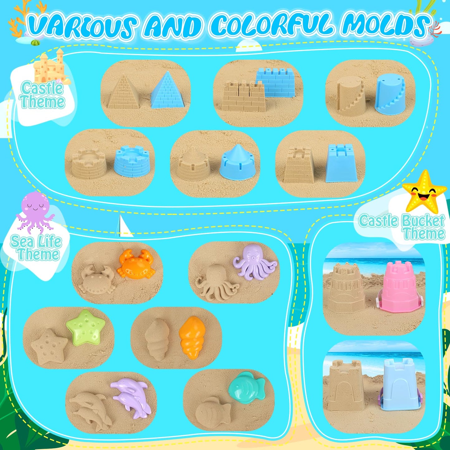 FHOZGECY Beach Toys, 21Pcs Sand Toys, Sandbox Toys with 2 in 1 Beach Truck, Collapsible Sand Bucket, Sand Castle Toys, Animal Mo