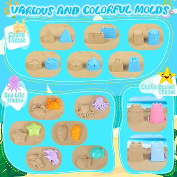 FHOZGECY Beach Toys, 21Pcs Sand Toys, Sandbox Toys with 2 in 1 Beach Truck, Collapsible Sand Bucket, Sand Castle Toys, Animal Mo