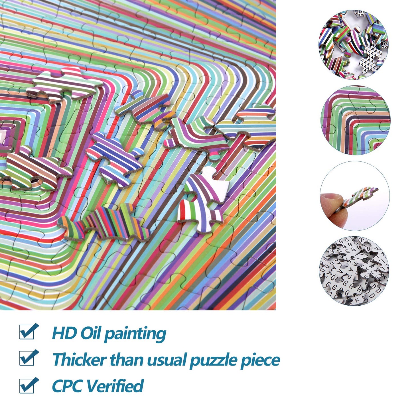 Bgraamiens Puzzle-Twisted 3D Colorful Squares-1000 Pieces Square Puzzle Color Challenge Jigsaw Puzzles For Adults And Kids