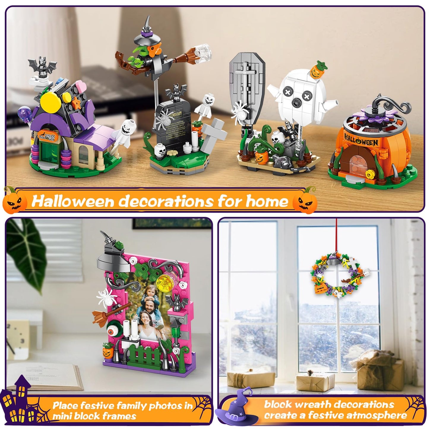 Qesfir Haunted House Building Blocks Set - Christmas Building Toys Kit For Kids Halloween Displayable Model Thanksgiving Gift Fo
