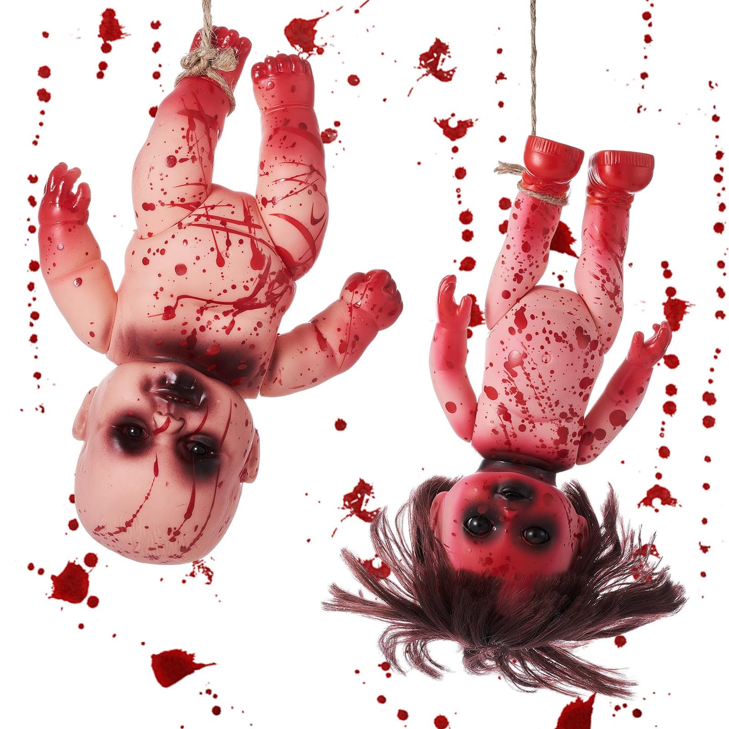 Simgoing 2 Pcs Halloween Creepy Dolls, 10 Inch Bloody Zombie Haunted Dolls, Scary Hanging Ghost Haunted With Rope For Halloween