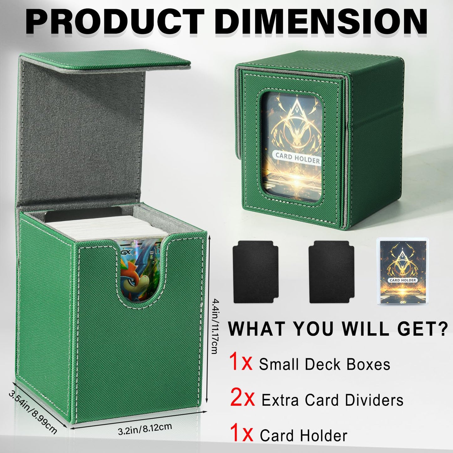 Jaffzora Deck Box For Mtg Commander, Magnetic Card Display Case, Tcg Card Storage Box, Holds 100 Double-Sleeved Cards, Green&Gra