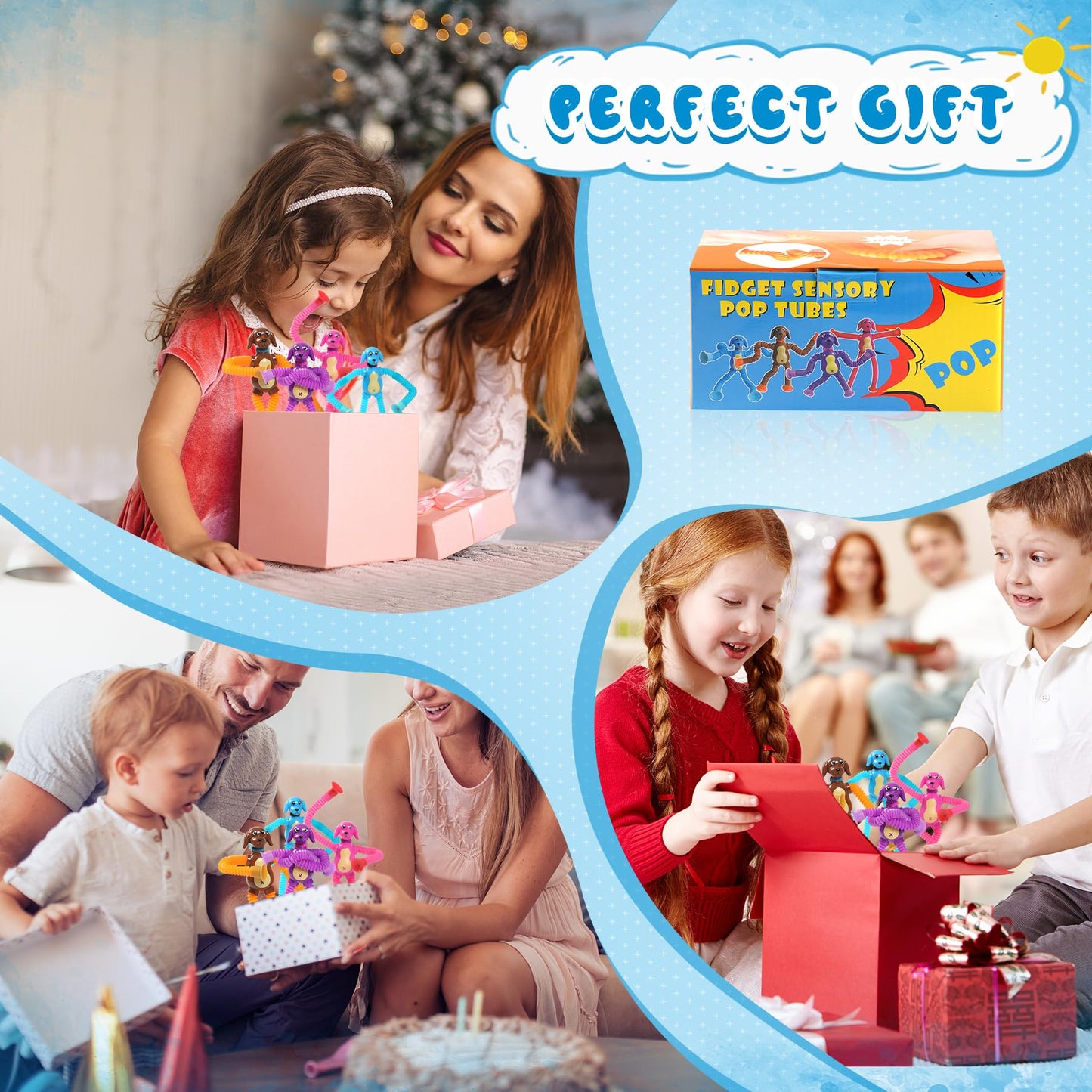 4 Pcs Telescopic Suction Cup Dog Toy,Dog Pop Sensory Tube Toddler Fidget Toys,Dog Party Favors For Kids,Classroom Exchange, Scho