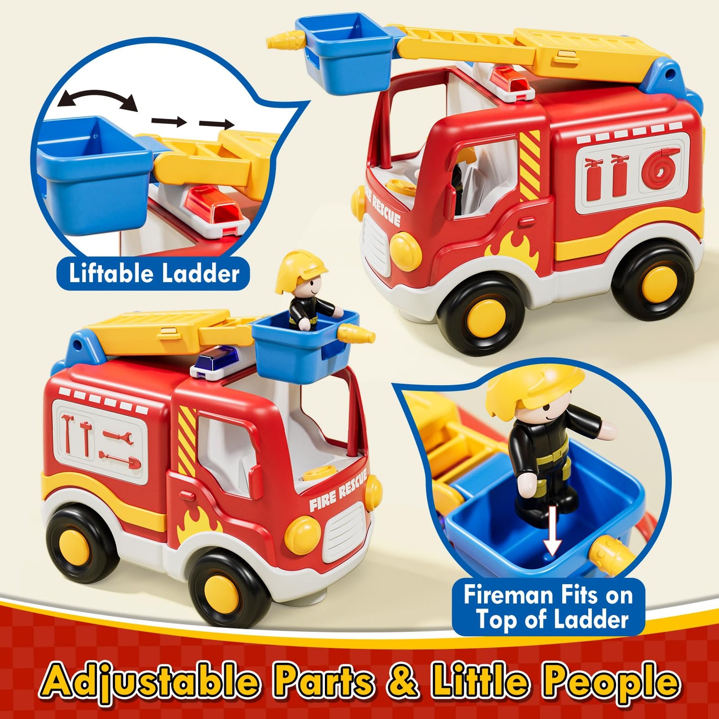 Lehoo Castle Remote Control Car for Toddlers, Fire Trucks for Toddlers 3-5, Remote Control Police Car Toy with Sounds & Lights,