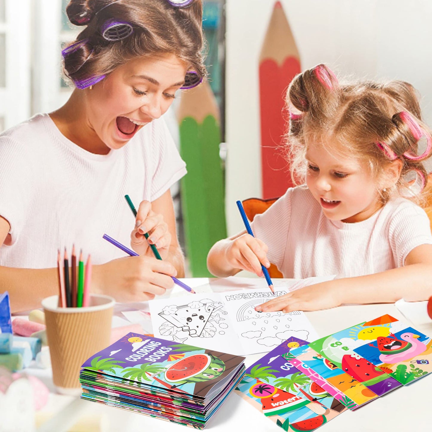 Dvbonike 24Pcs Watermelon Coloring Books - DIY Color-in Pages, Summer Beach Art Supplies for Kids Age 4-8, Perfect Party Favors and Classroom Activities