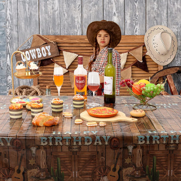 BBTO 3 Pieces Western Tablecloths Cowboy Party Decorations Birthday Table Cover Wild West Happy Birthday Tablecloth Plastic West