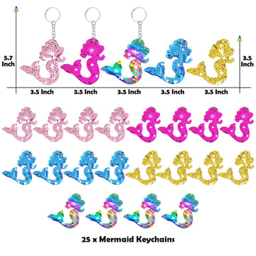 CiciBear 25 Pack Mermaid Sequin Keychains for Under the Sea Themed Party Favors, Kids and Adults Birthday Gift, Baby Shower,Merm