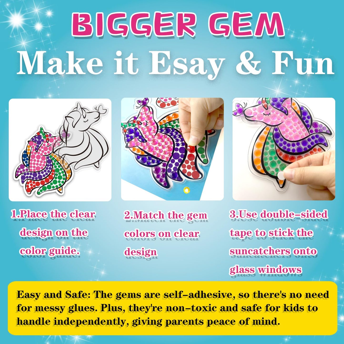 Wahfng Gem Art, Diamond Art Kids Painting Kit -Make Your Own Keychains & Suncatchers - Arts And Crafts For Girls And Boys Ages 6-12 - Best Gift Ideas For Age 4, 5, 6, 7, 8, 9, 10-12, 6-8(Magical)