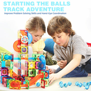 Magblock Magnetic Tiles 176Pcs Marble Run Race Track Toy Set Stem Educational Building Blocks Child Brain Development Kit Magnet Construction Toys For Boys Girls Kids Age 8 9 10+ Years Old