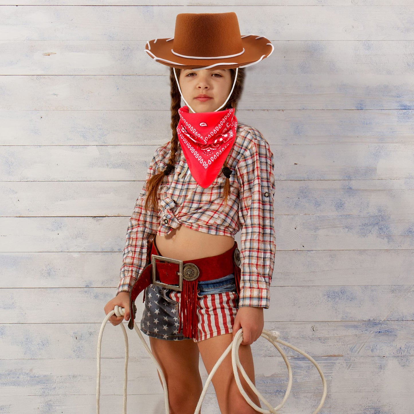 Sgbetter 4 Pack Kids Cowboy Hat With 4 Pieces Bandana Set Felt Cowboy Hat For Boys Grils Western Theme Birthday Party Costume Dr