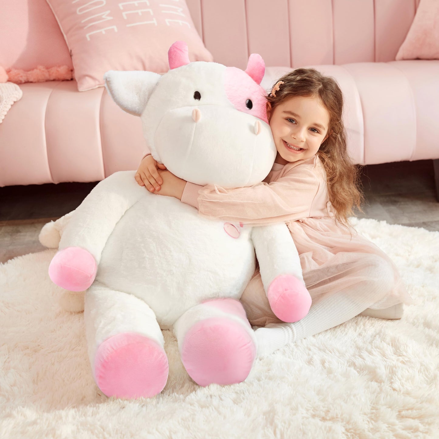 Ikasa Giant Cow Stuffed Animal Plush Toy,Large Big Jumbo Soft Toys,30'' Huge Size Cute Plushy Fluffy Fat Oversized Plushie,Gifts