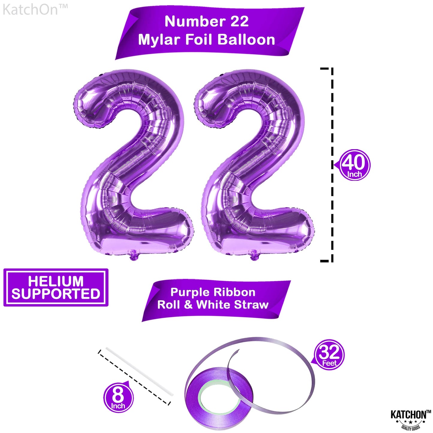 Katchon, Purple 22 Balloon Number - Big, 40 Inch | 22 Birthday Decorations For Women | 22 Balloons, 22Nd Birthday Decorations For Women | 22 Birthday Balloons, 22 Year Old Balloon | 22 Number Balloons