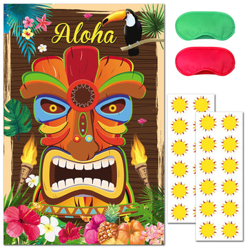 Natuoppc Hawaii Aloha Party Supplies,Pin The Sun On The Tiki,Hawaiian Party Games Decoration,Large Poster With 24Pcs Sun Sticker