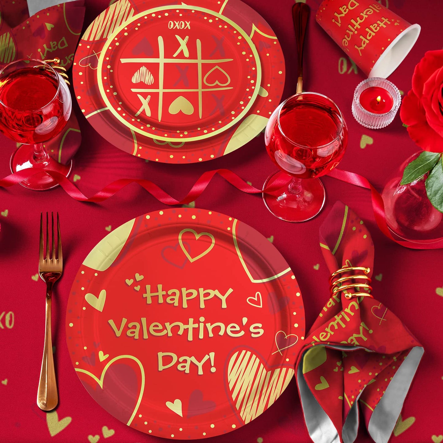 Valentine'S Day Party Supplies Red Heart Love Disposable Paper Plates Napkins Cups Plastic Tablecloth For Valentine'S Day, Engag