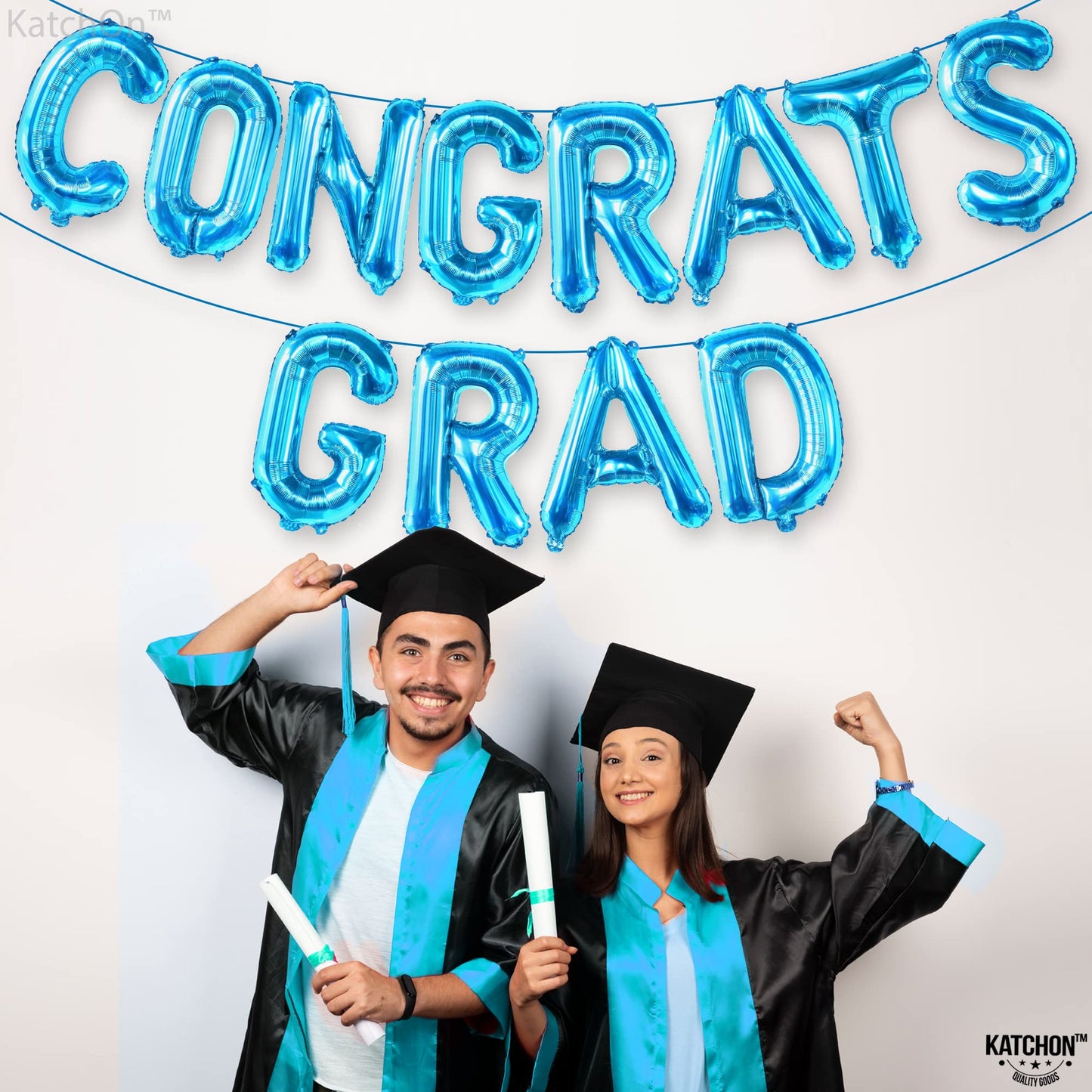 Katchon, Blue Congrats Grad Balloons - 16 Inch | Congrats Grad Banner Balloons For Graduation Decorations Class Of 2025 | Congratulations Balloons For Graduation Balloons Class Of 2025 Decorations