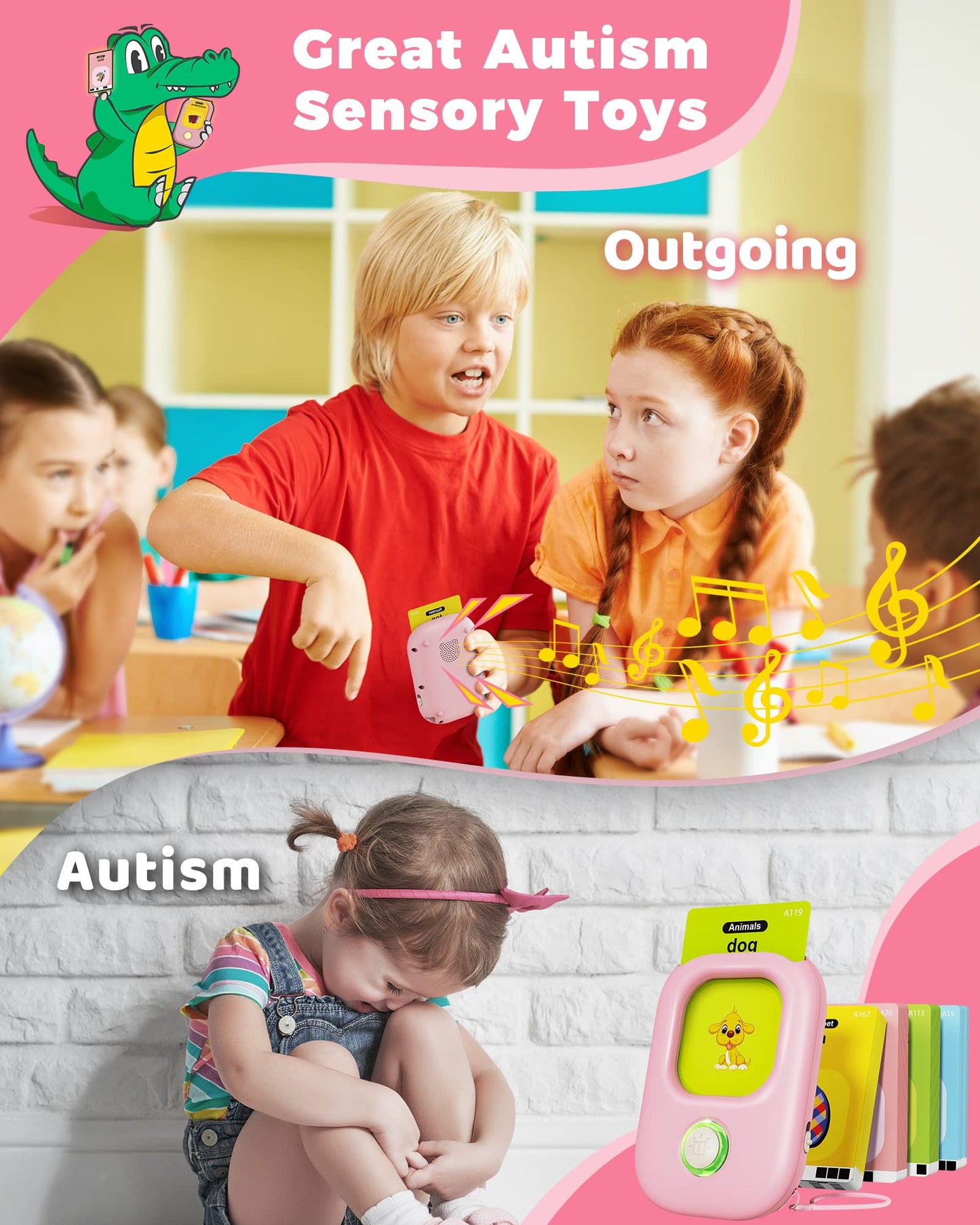 Kokodi Toddler Toys Talking Flash Cards For Girls 2 3 4 5 Year Old Birthday Gifts, Learning Toys With 448 Sight Words For Kids, Autism Speech Therapy Toys For Autistic Children, Montessori Toys, Pink