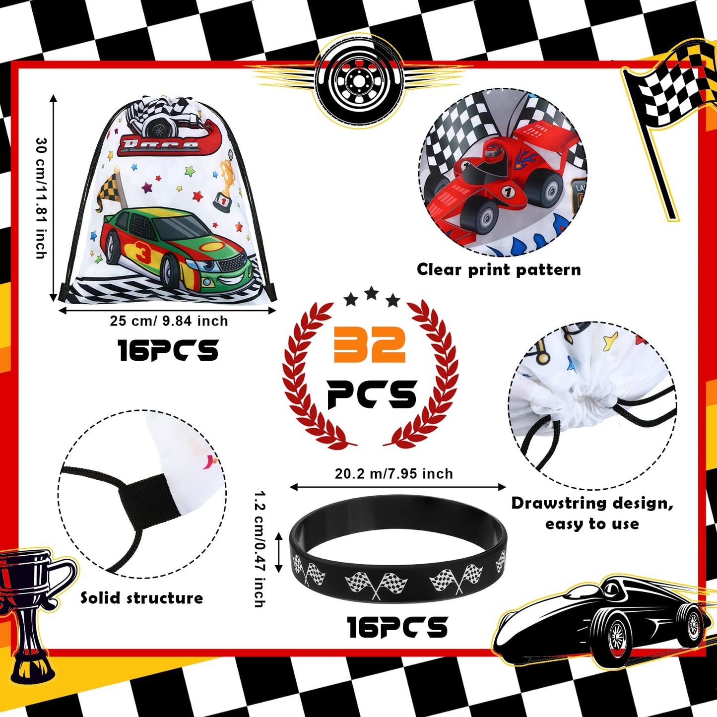 Sadnyy 32 Pcs Party Favors Set Include 16 Drawstring Bags 16 Silicone Wristband Goodie Bags Treat Bags Snack Bags For Boys Girls