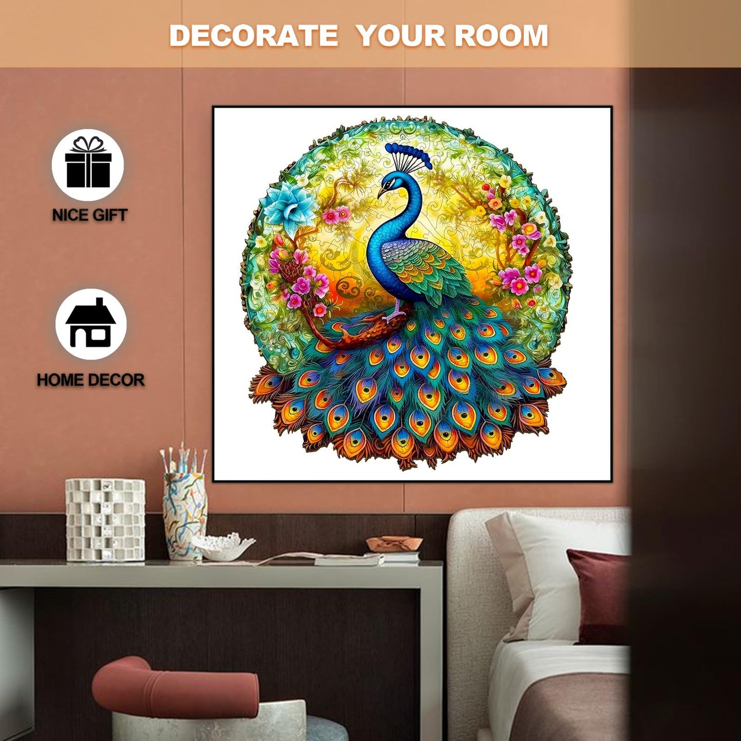 Woodbests Wooden Jigsaw Puzzle For Adults, Mandala Peacock Puzzle (M, 190Pcs, 11.8'X11.1') Beautiful Wooden Box, Puzzle Wood Unique Shape, Birthday Gifts For Adults And Kids Family Game