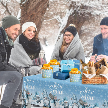 3Pcs Winter Gnome Tablecloth, Christmas Snowflake Tablecloth, Let It Snow Rectangle Winter Wonderland Tablecloth For Winter Holi