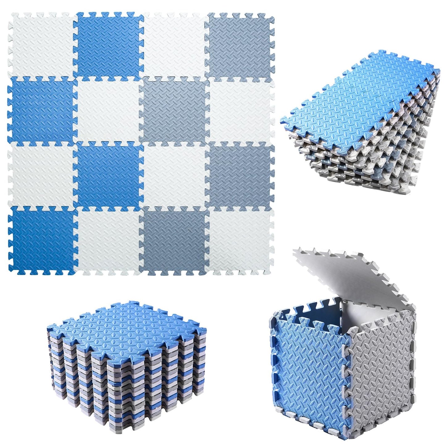Tamiplay Foam Floor Mats for Kids, 12 x 12 Inch 16 Tiles 0.4'' Thickness Foam Play Mat, Non-Toxic Square Interlocking Floor Mats