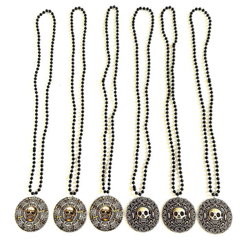 GZYSSL 12 Pcs Halloween Pirate Coin Beads Necklaces Pirate Skull Necklaces Accessories Pirate Day Necklaces Party Decorations