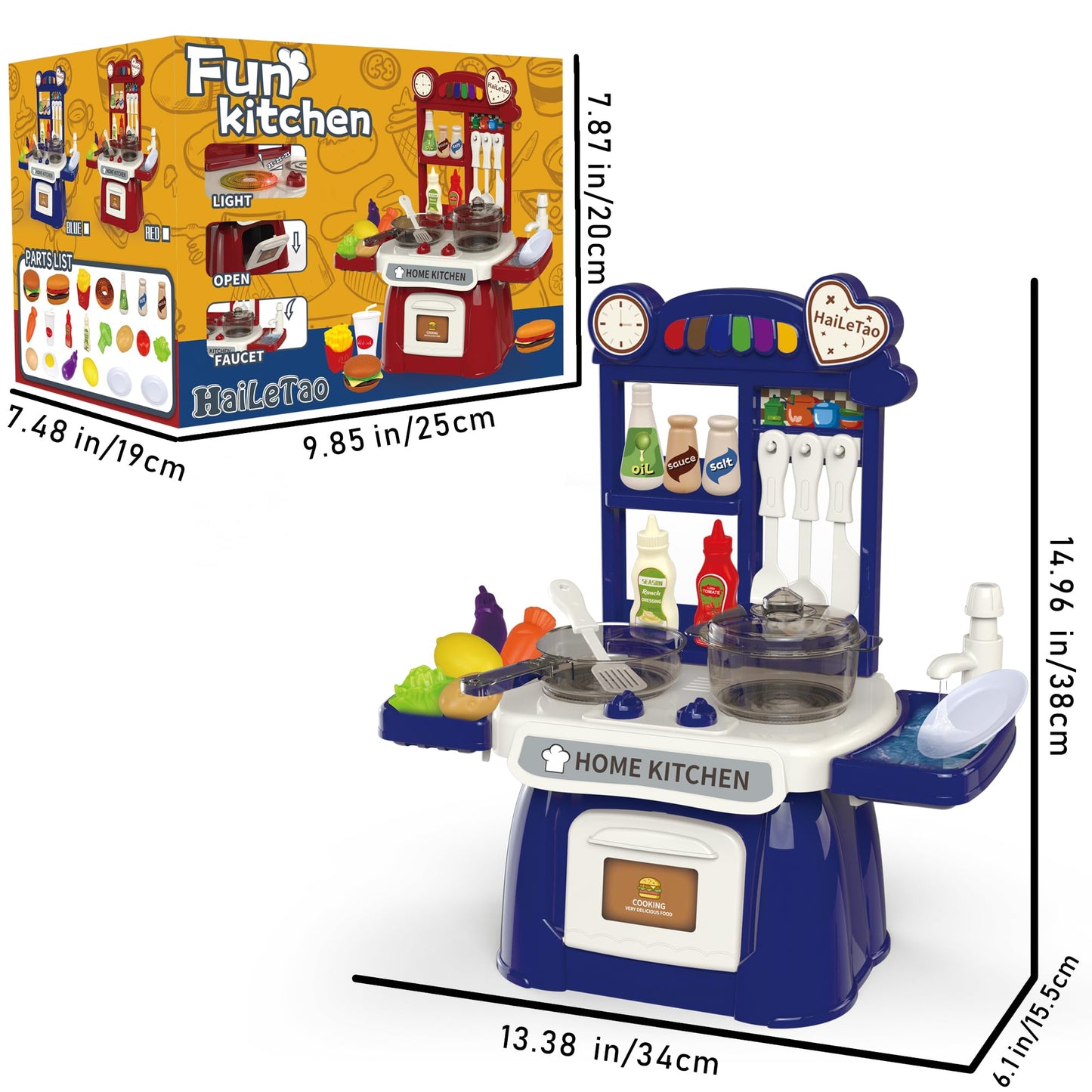 Kitchen Set for Toddler with Sound and Light,Pretend Cooking Food Set,Kids Kitchen Playset,Play Sink with Running Water and Elec