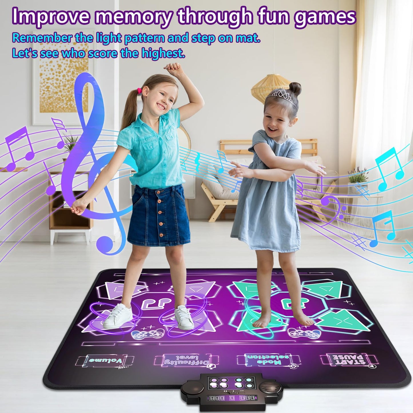 Joyvalley Kids Dance Mat Toys - 2-Player Dance Pad Gifts For Girls Boys Toddlers 3 4 5 6 7 8 9 + Year Old Electronic Dancing Mat Floor Games Toy With Music Light Christmas Birthday Gift (Purple)