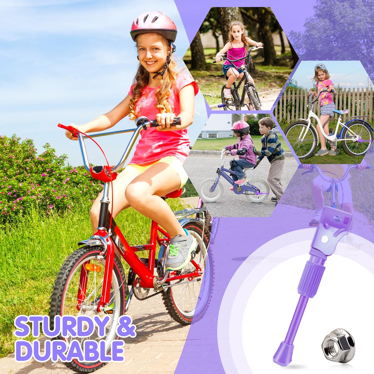 Leichten Kids Bike Kickstand For 12 Inch Wheel Children'S Bicycle Single-Side Kick Stand Rear Mount Bikes Support Racks Purple F