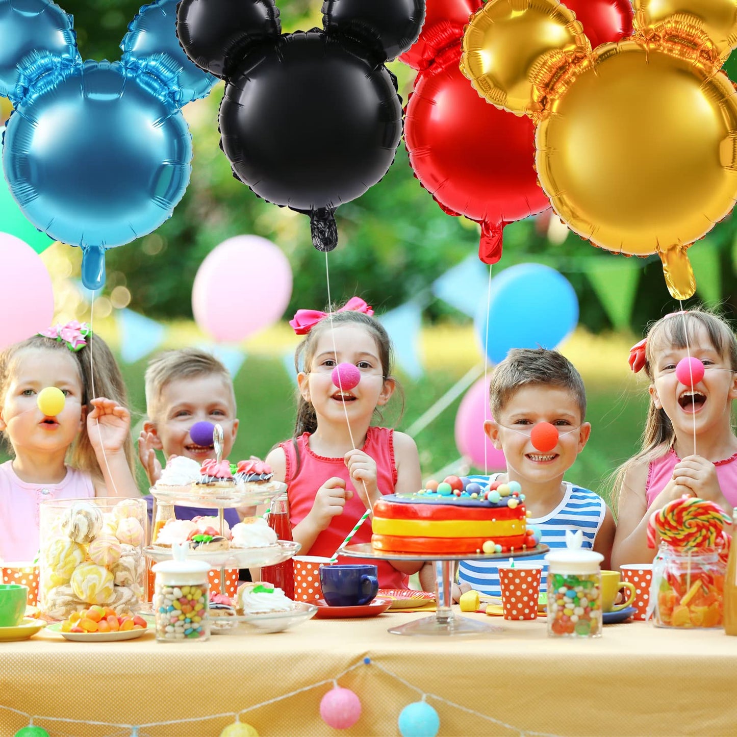 6 Pcs Mouse Head Balloons, 24'' Mouse Mylar Balloon Jumbo Mouse Head Aluminum Foil Balloons For Birthday Party Decorations Baby Shower Supplies Party Favors (Blackred)