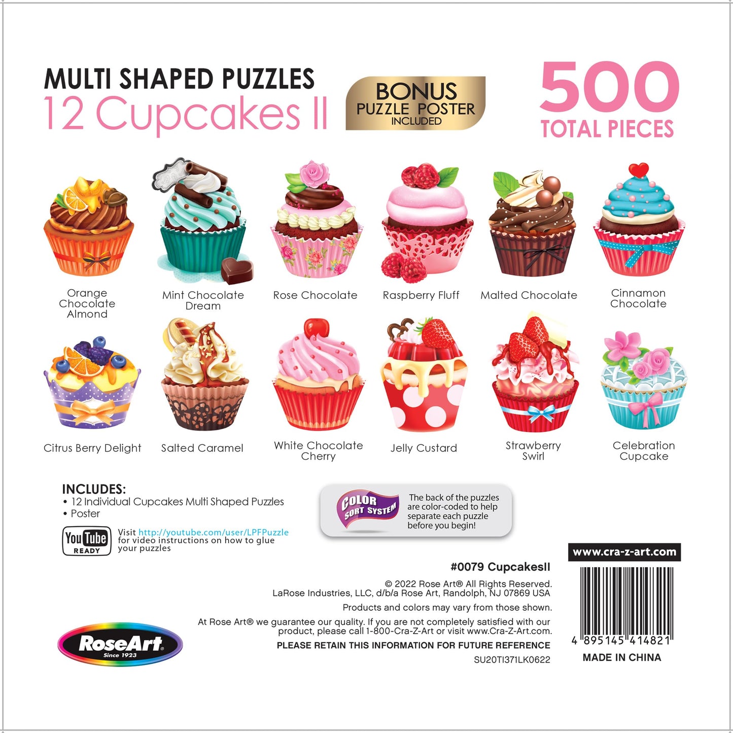 RoseArt Mini Shaped Cupcakes II 500 Piece Jigsaw Puzzle for Adults - Multi-colored Paper