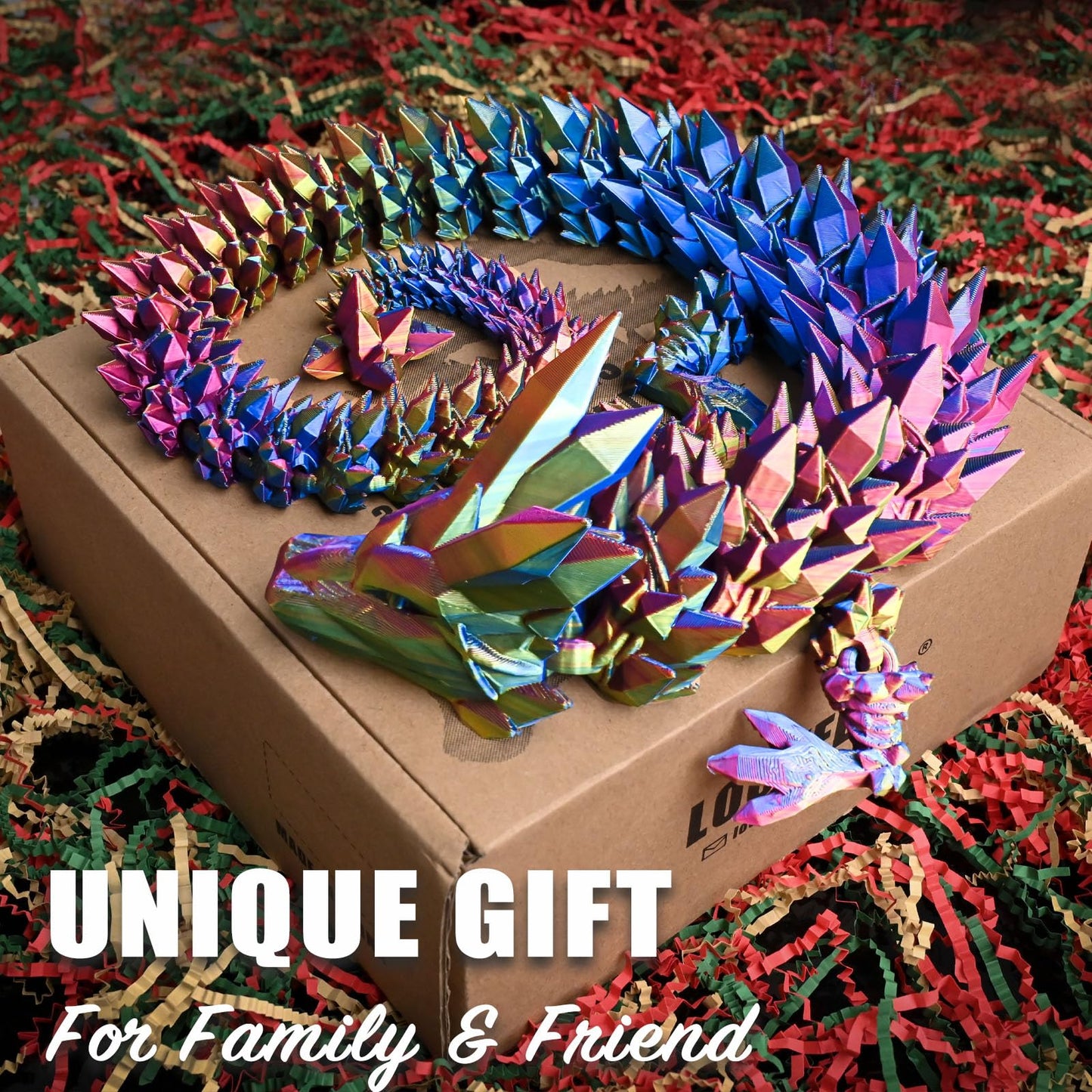 Locyfens Large 30'' 3D Printed Dragon, Articulated 3D Dragon Toys, Long Crystal Dragon Rainbow Red Yellow Blue