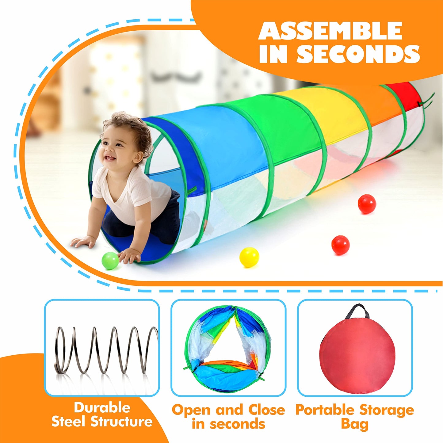 Play Tunnel For Toddlers 1-3, Kids Tunnel Crawling Indoor Outdoor Mesh See Through Baby Tunnel Pop Up Play Tent Crawl Tunnel Toy