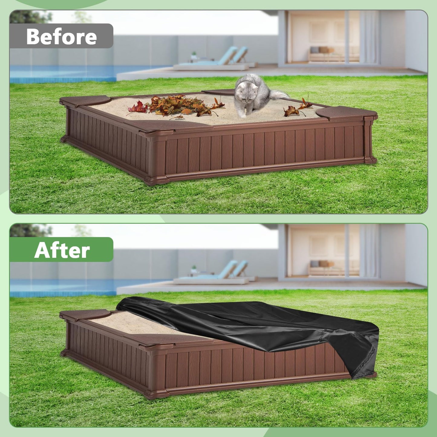 Kasla Sandbox Cover, Square Sandbox Cover Waterproof, Outdoor Toddler'S Large Sand Box Covers For Sand Protection (Black, 61'' L