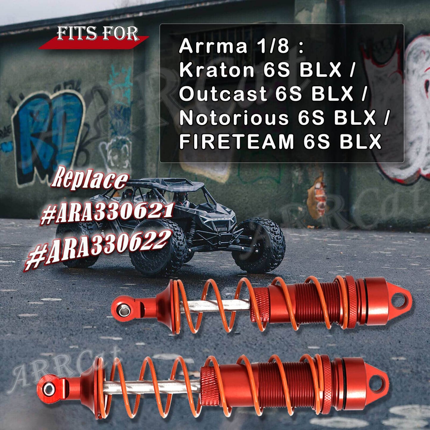 ARRCat Aluminum Big Bore Shocks Upgrades Parts for Arrma 1/8 Kraton 6S BLX Outcast 6S BLX Notorious 6S BLX,4PCS Front Rear Full