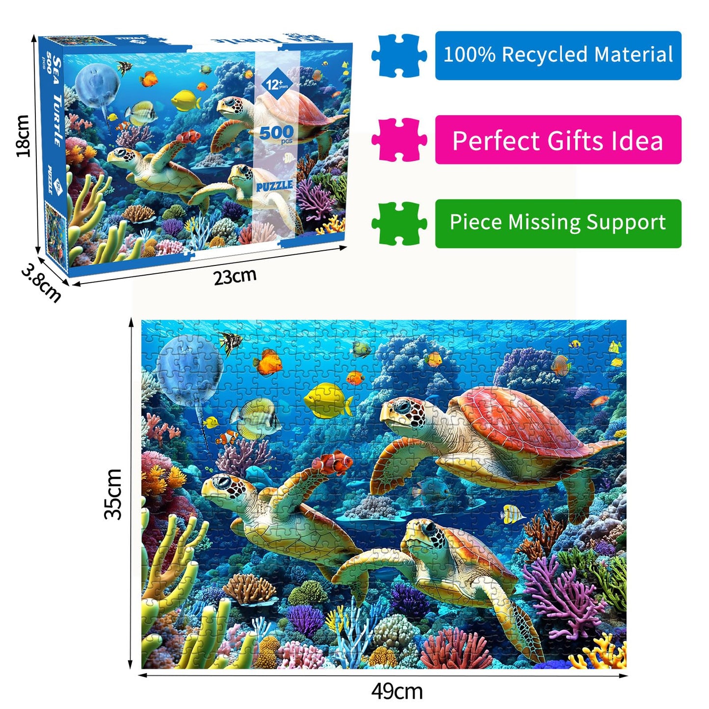 500 Piece Jigsaw Puzzle For Adults -Sea Turtle Jigsaw Puzzles 500 Pieces Puzzles For Adults-The Underwater World Finished Size 19.3' X 13.7'