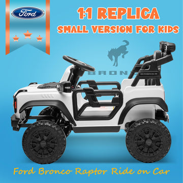 Seizeen Ford Bronco Raptor Electric Car for Kids, 12V Ride On, White, Remote Control, Bluetooth, LED Lights, Large, Ages 3-6