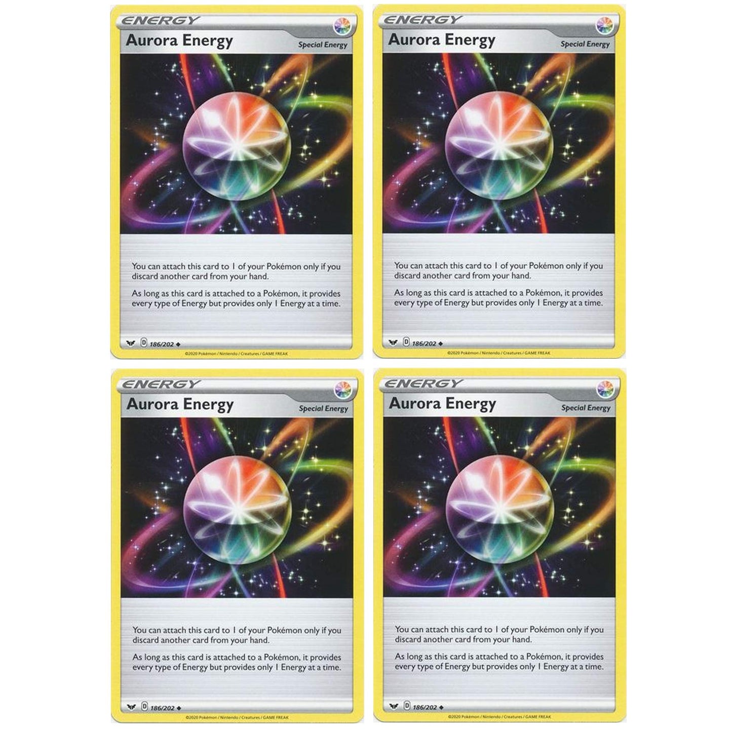 Pokemon Card - Aurora Energy - decorative replica blade and Shield Base - x4 Card Lot Playset - 186/202 Uncommon