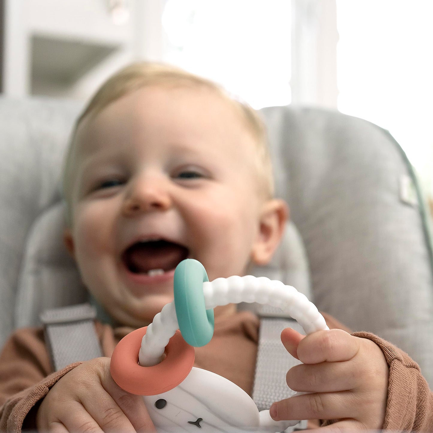 Ingenuity Soothing Sheppy Baby Teether Toy With Activity Rings, Bpa-Free Silicone, Ages 3 Months+, Unisex