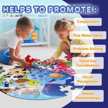 Puzzles For Kids Ages 4-6,48 Piece Ocean Large Floor Puzzles For Kids Ages 3-5, Toddler Learning Preschool Educational Developme