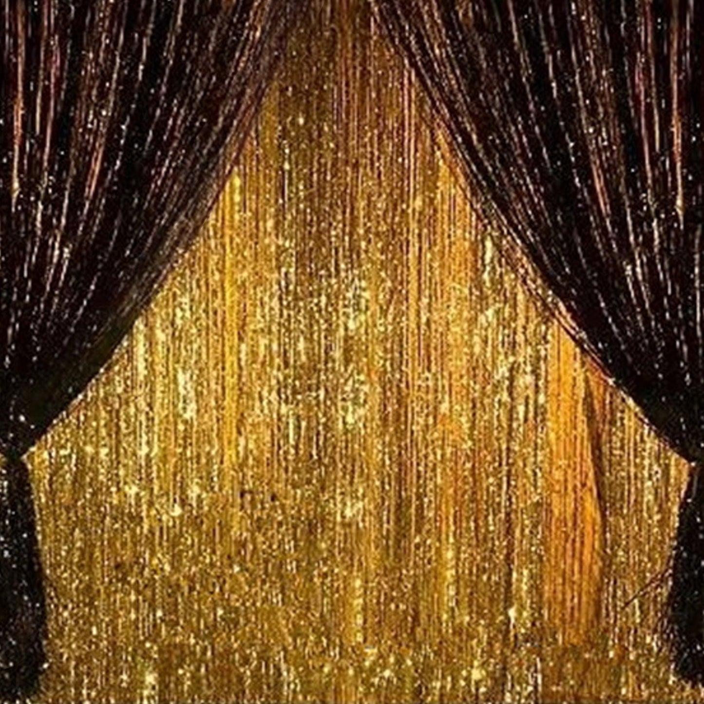 2Pcs 3' X 8' Black And Gold Metallic Tinsel Foil Fringe Curtain Backdrop For 2023 New Years Eve, Halloween Party, Graduation Dec