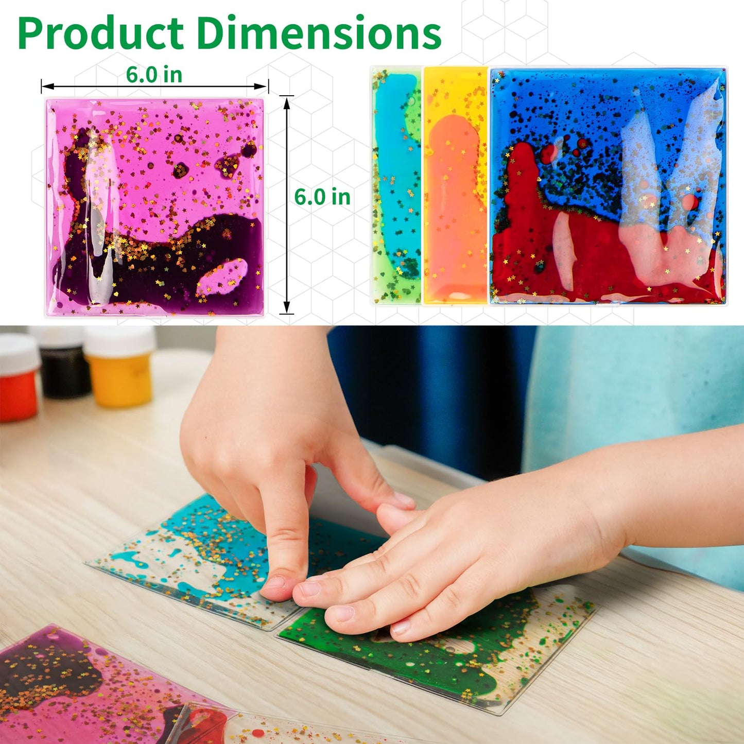 LONGKING Liquid Tiles for Kids - 4-Pack Soft Gel Sensory Toys for Autistic Children, Rubber Mats for Toddlers 3-4, Colorful Fun