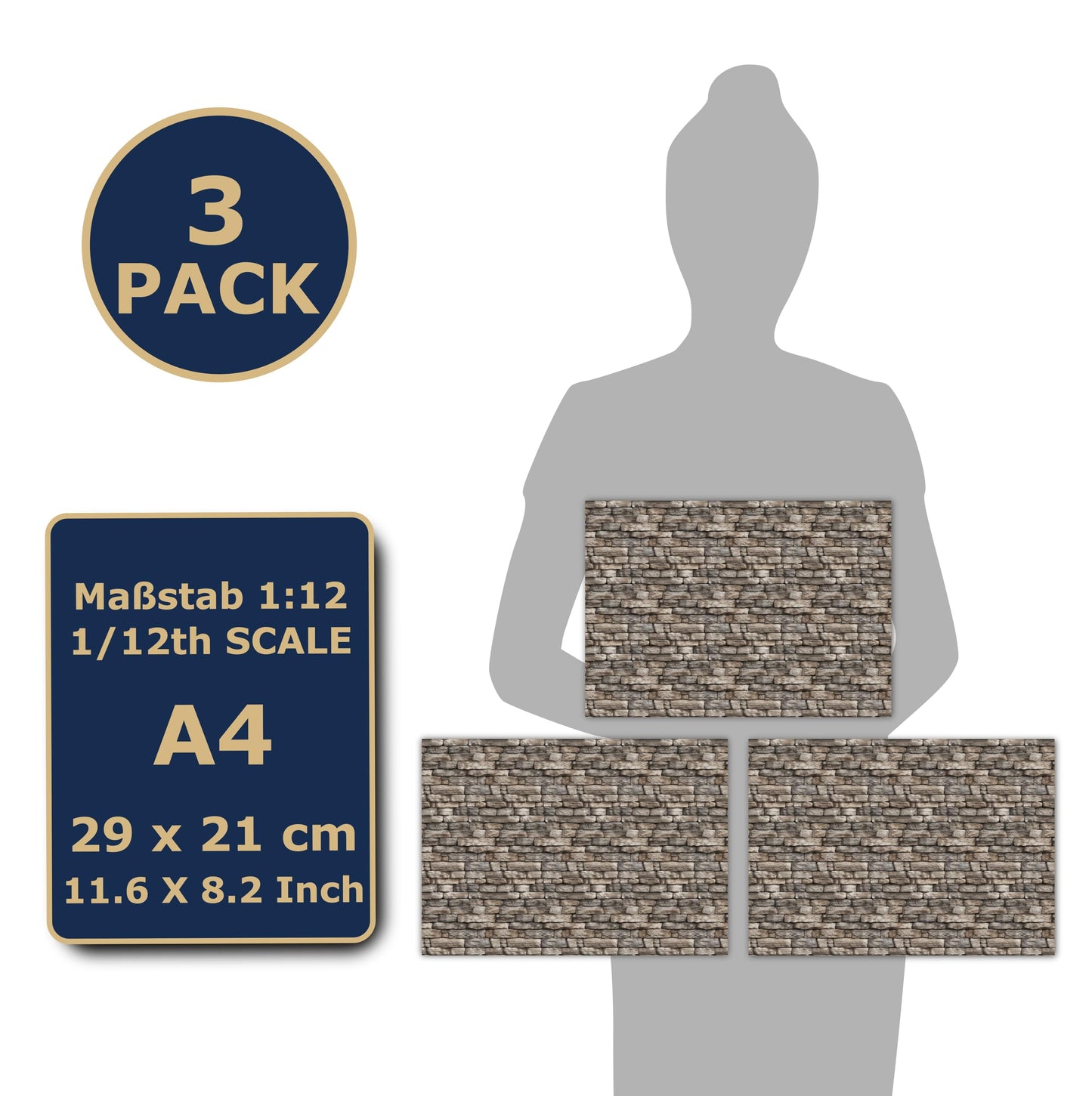 3 Sheets Self-Adhesive Wall Cladding For Dollhouse 1:12 Scale (Bright Cottage)
